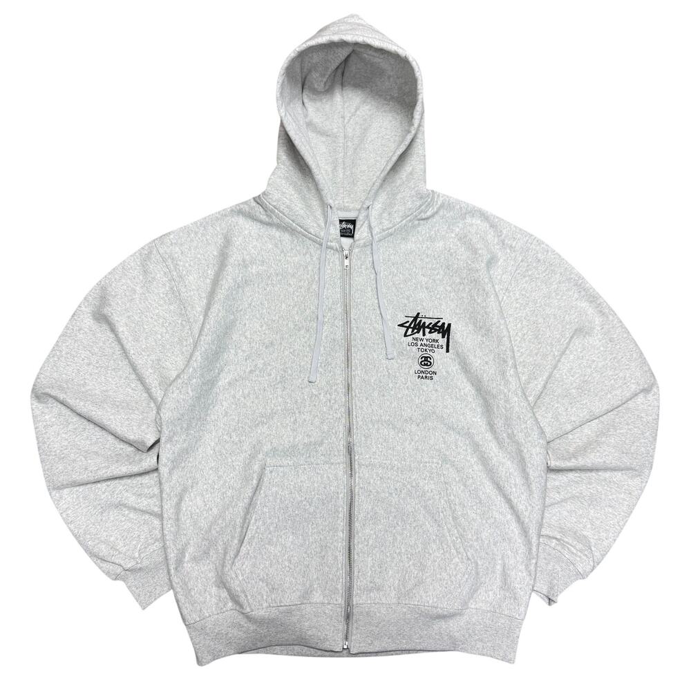 Stussy World Tour Zip Hoodie 'Ash Heather' Size M
